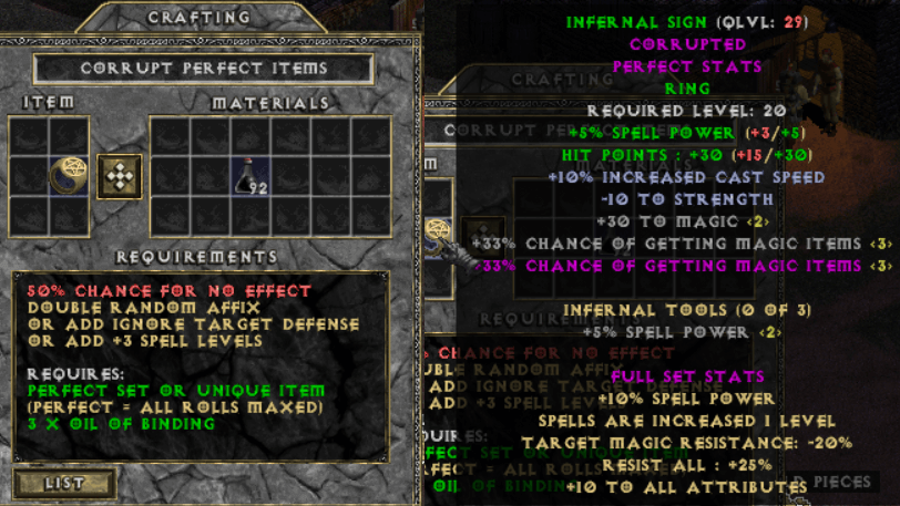 Diablo crafting, prefix/suffix